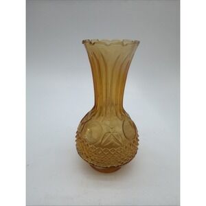 vintage mid-century pressed amber glass bud vase